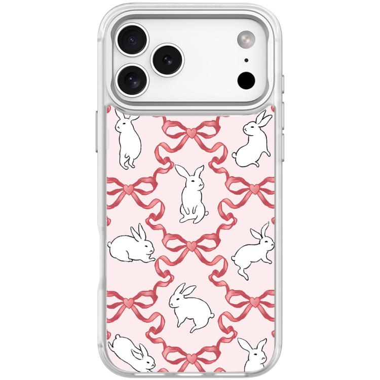 For iPhone 17 Pro Butterfly Knot White Rabbit Pattern Magnetic Phone Case(Transparent White)