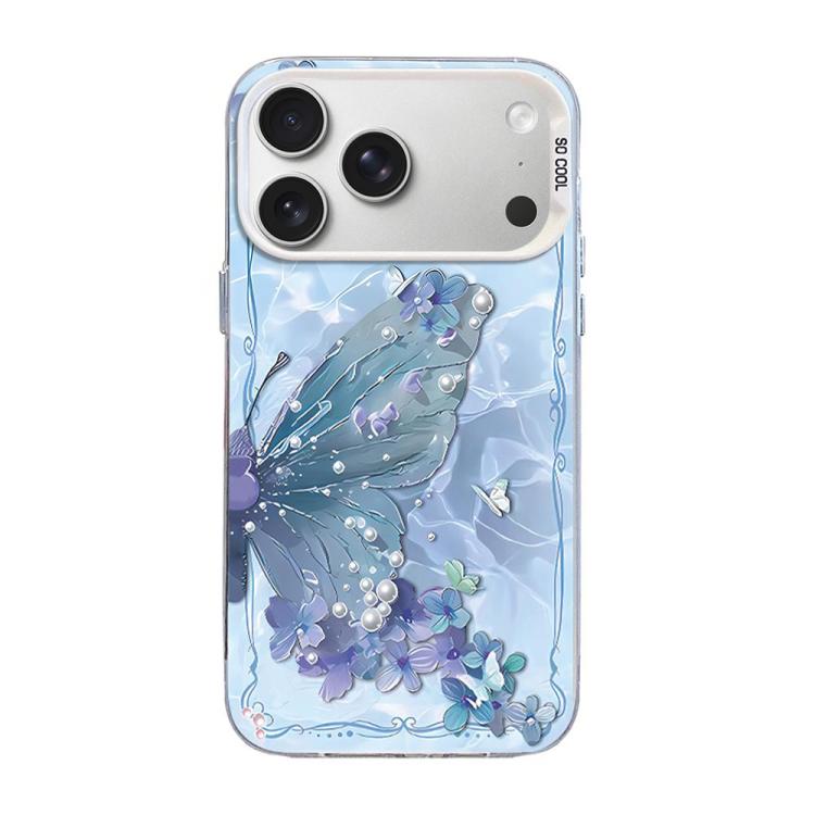 For iPhone 17 Pro Butterfly Pattern Silver Plating PC Hybrid TPU Phone Case(Blue Purple)