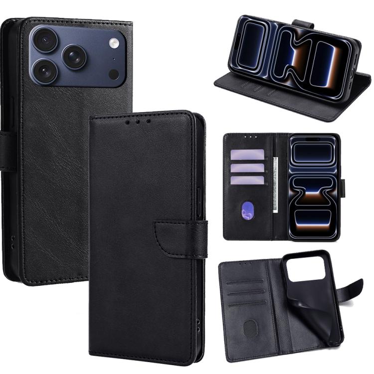 For iPhone 17 Pro Calf Texture Buckle Flip Leather Phone Case(Black)