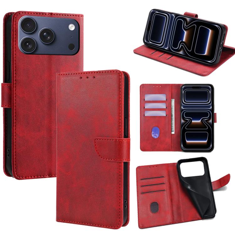 For iPhone 17 Pro Calf Texture Buckle Flip Leather Phone Case(Red)