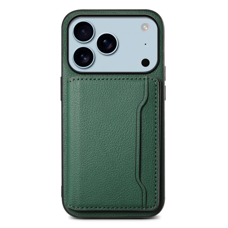 For iPhone 17 Pro Calf Texture Card Bag Design Full Coverage Phone Case(Green)