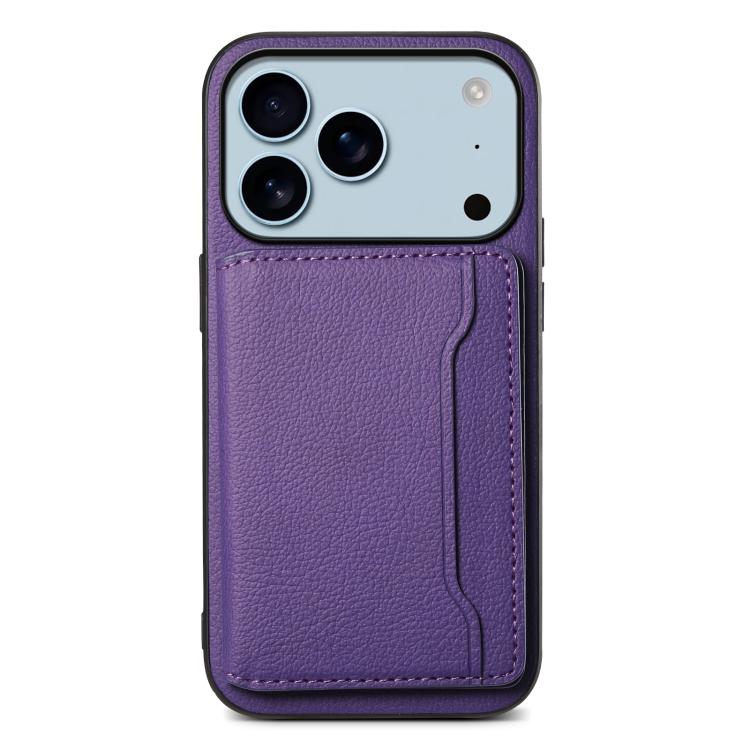 For iPhone 17 Pro Calf Texture Card Bag Design Full Coverage Phone Case(Purple)
