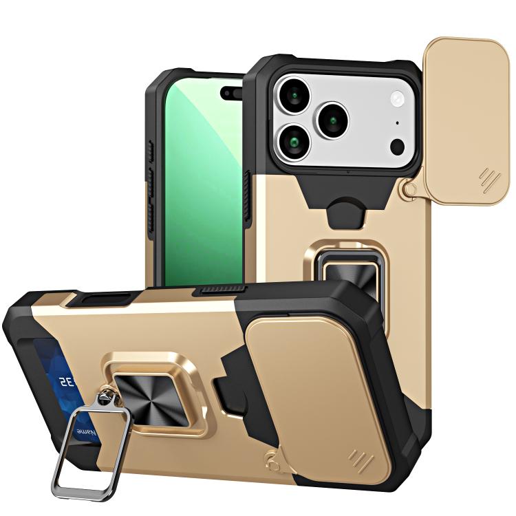 For iPhone 17 Pro Camera Shield Card Slot PC+TPU Phone Case(Gold)