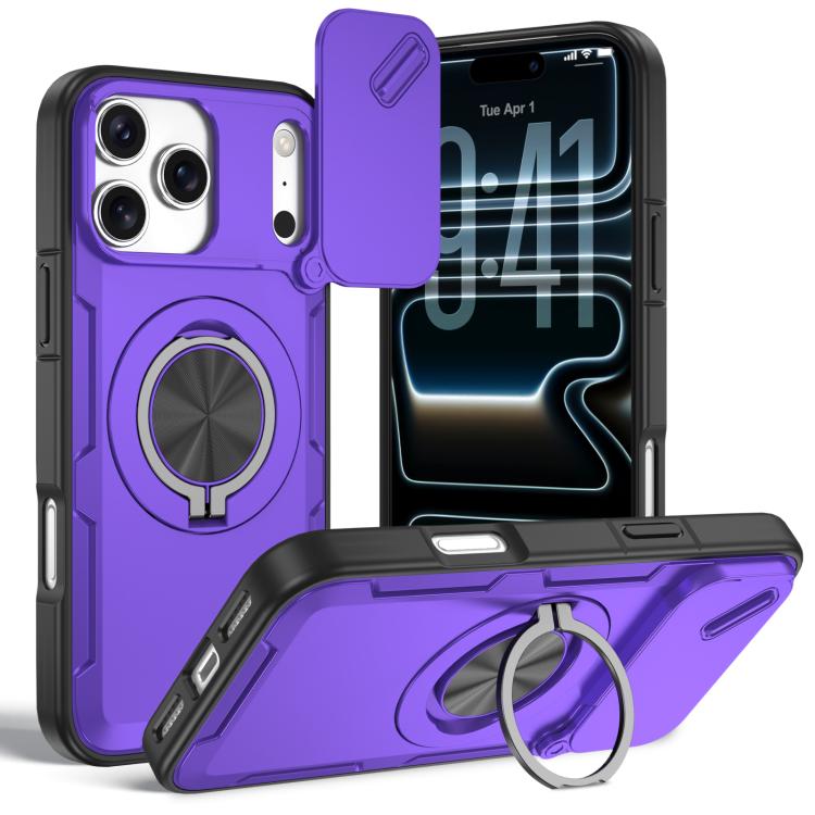 For iPhone 17 Pro Camshield Rotation Holder MagSafe Phone Case(Purple)