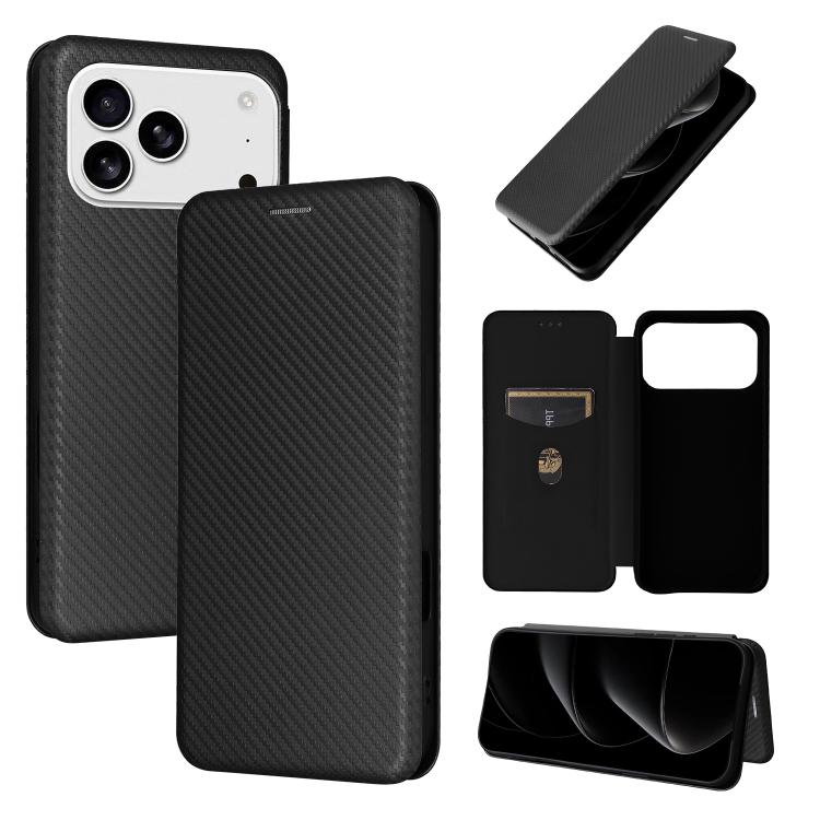 For iPhone 17 Pro Carbon Fiber Texture Flip Leather Phone Case(Black)