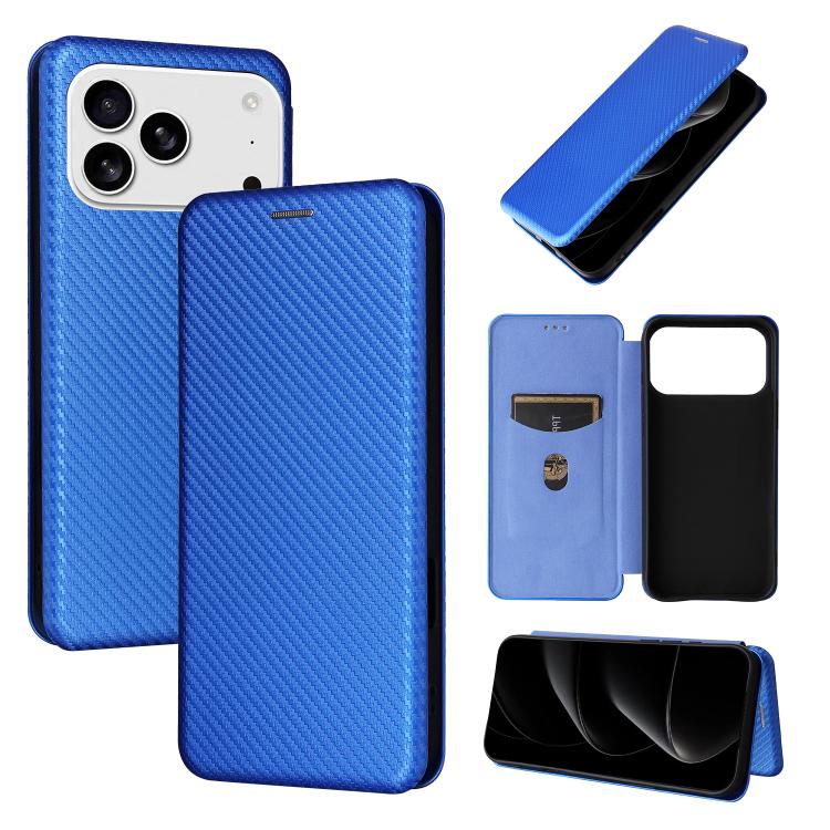 For iPhone 17 Pro Carbon Fiber Texture Flip Leather Phone Case(Blue)