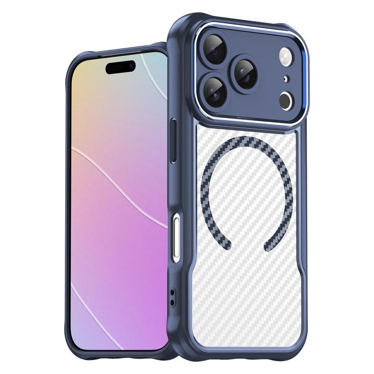 For iPhone 17 Pro Carbon Fiber Texture MagSafe Translucent Phone Case(Blue)