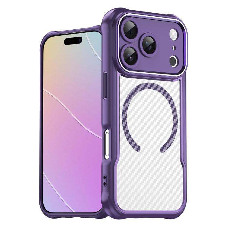 For iPhone 17 Pro Carbon Fiber Texture MagSafe Translucent Phone Case(Purple)
