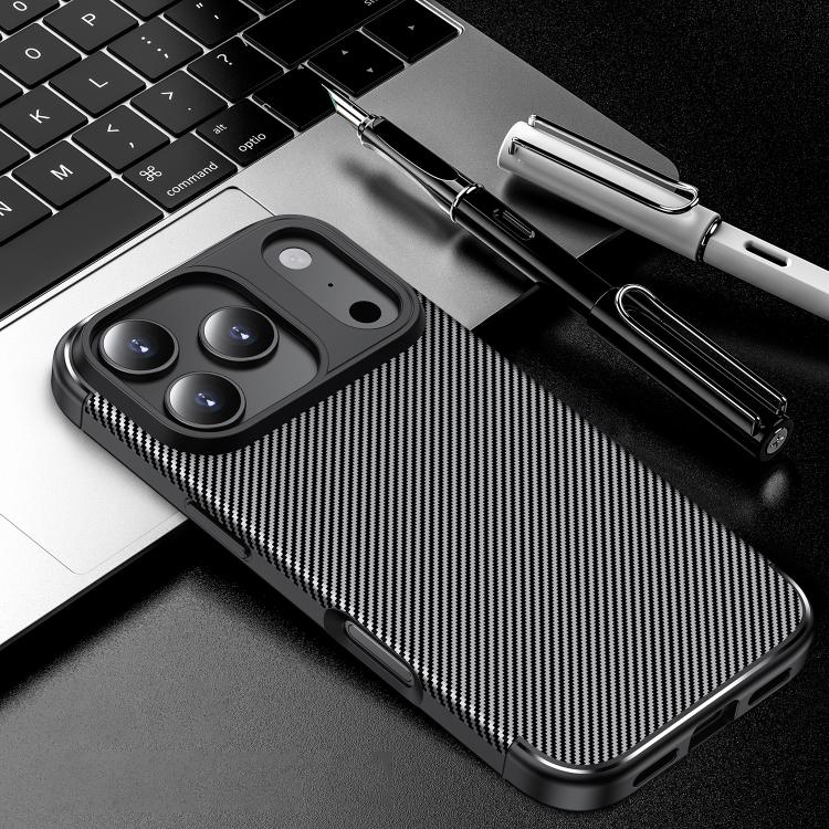 For iPhone 17 Pro Carbon Fiber Texture Shockproof TPU Phone Case(Black)