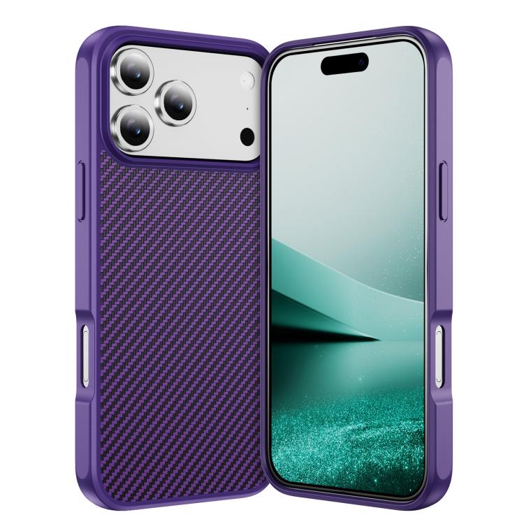 For iPhone 17 Pro Carbon Fiber Texture Skin-feel Acrylic TPU Phone Case(Purple)