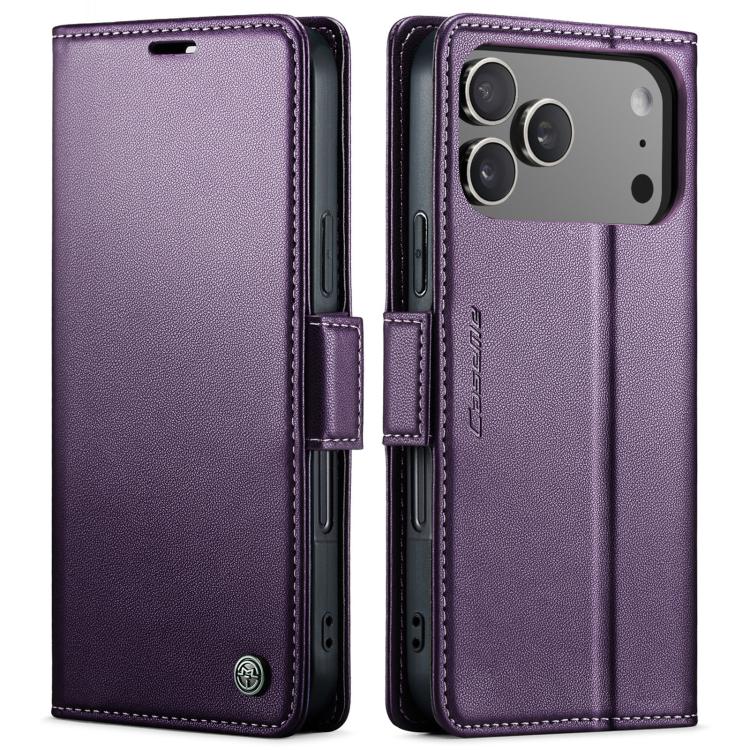 For iPhone 17 Pro CaseMe 023 Butterfly Buckle Litchi Texture RFID Anti-theft Leather Phone Case(Purple)
