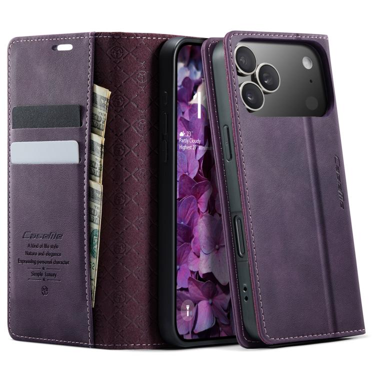 For iPhone 17 Pro CaseMe 033 Calf Leather Lining Microfibre RFID Blocking Phone Case(Purple)