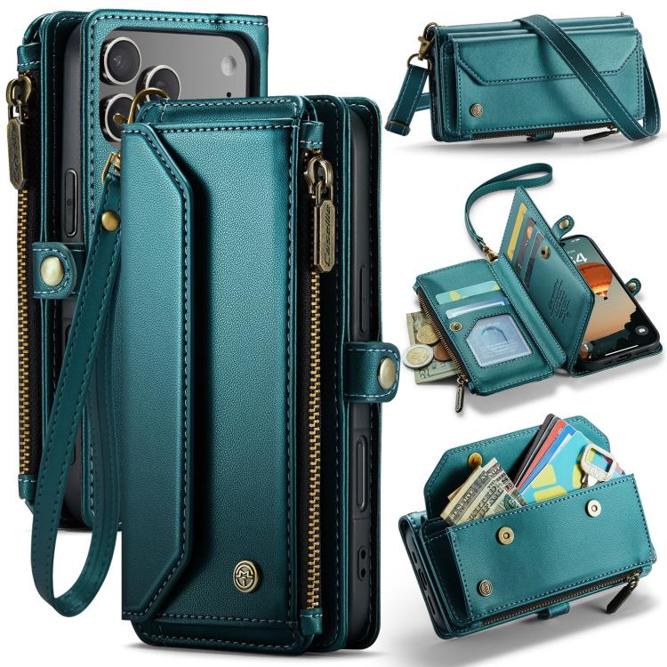 For iPhone 17 Pro CaseMe C36 Card Slots Zipper Wallet RFID Anti-theft Leather Phone Case(Blue)