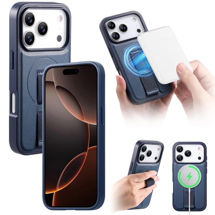 For iPhone 17 Pro CaseNeo Finger Grip Wristband MagSafe Back Phone Case(Blue)