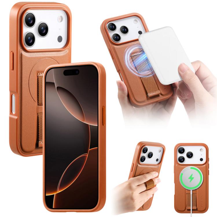 For iPhone 17 Pro CaseNeo Finger Grip Wristband MagSafe Back Phone Case(Brown)