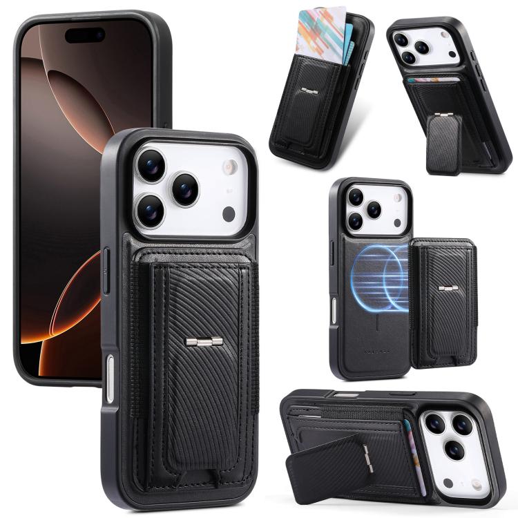 For iPhone 17 Pro CaseNeo Fold Holder Retro Elastic Card Bag Magnetic Back Phone Case(Black)