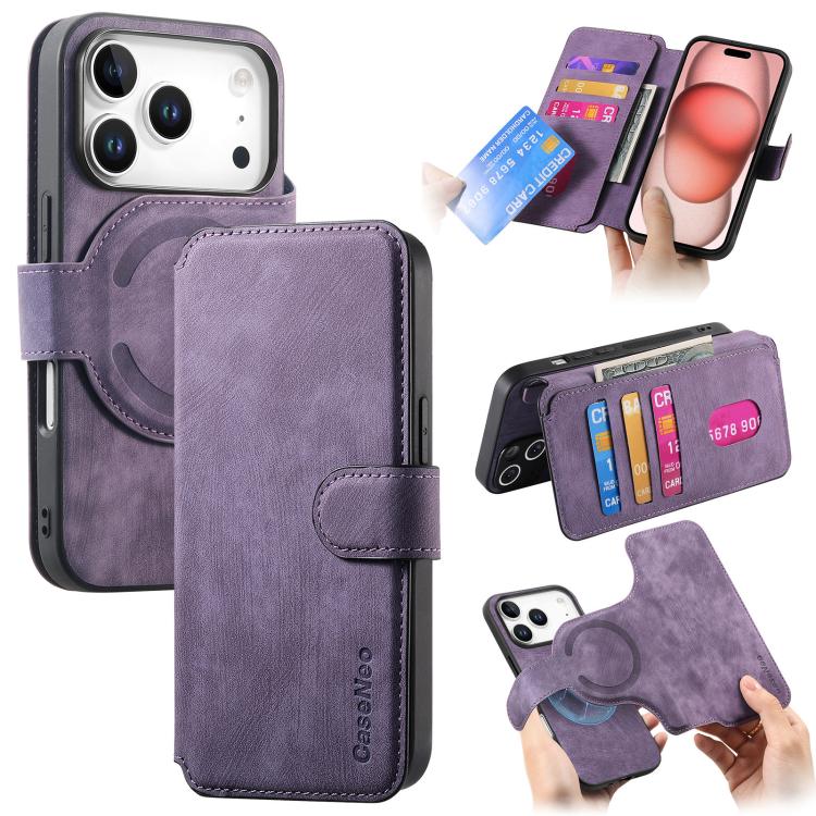 For iPhone 17 Pro CaseNeo MagSafe RFID Anti-theft Retro Leather Phone Case(Purple)
