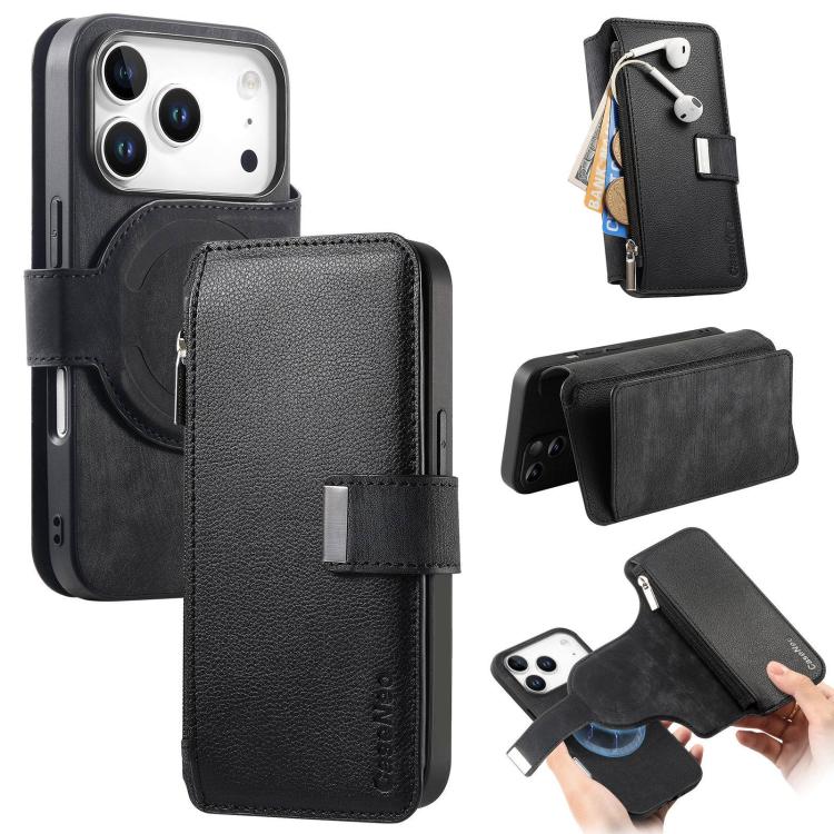 For iPhone 17 Pro CaseNeo MagSafe RFID Anti-theft Zipper Wallet Retro Leather Phone Case(Black)