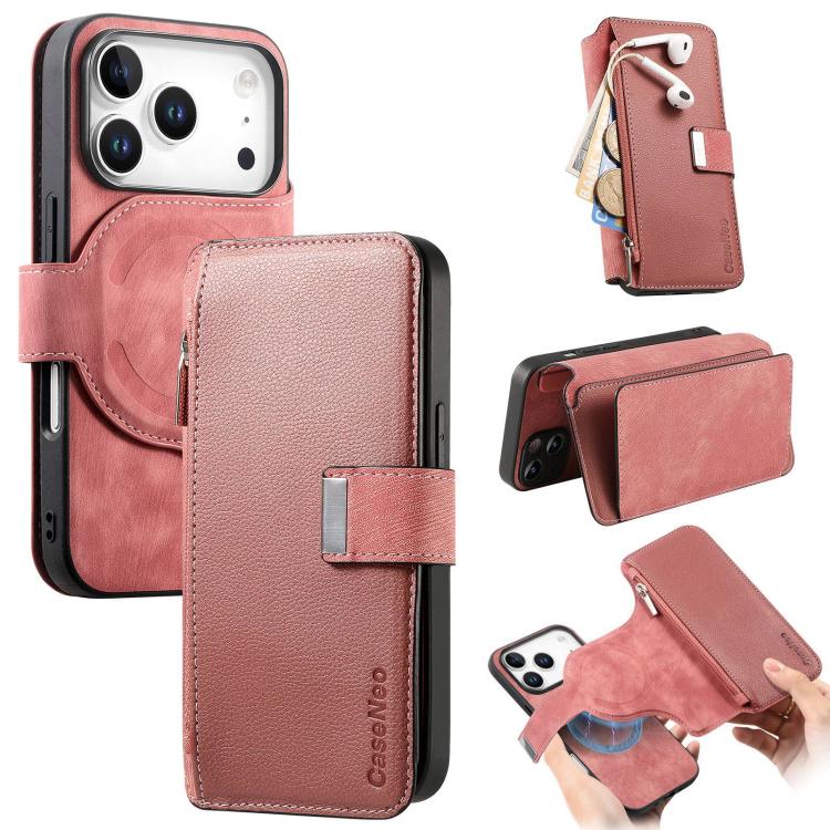 For iPhone 17 Pro CaseNeo MagSafe RFID Anti-theft Zipper Wallet Retro Leather Phone Case(Pink)