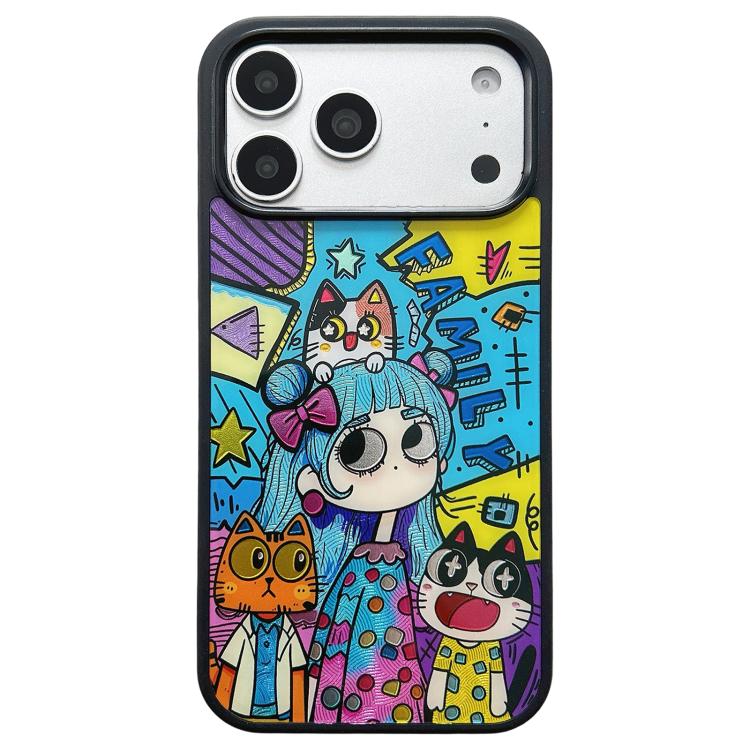 For iPhone 17 Pro Cat and Girl Pattern PC Hybrid TPU Phone Case(Black)