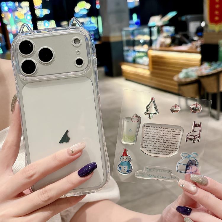 For iPhone 17 Pro Cat-Ear Style Transparent PC Phone Case with Resin Sticker(Snowman)