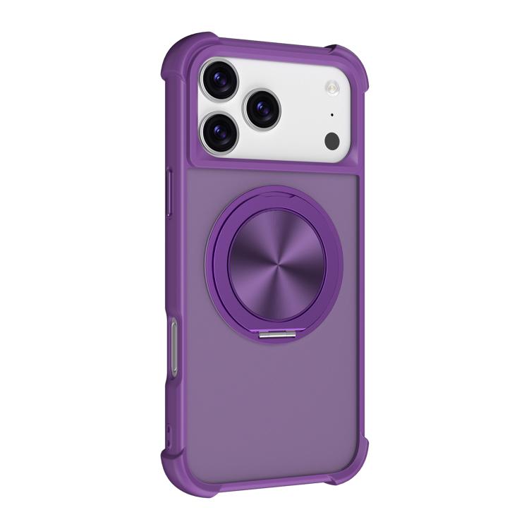 For iPhone 17 Pro CD Texture 360 Degree Rotating Holder MagSafe Phone Case(Purple)