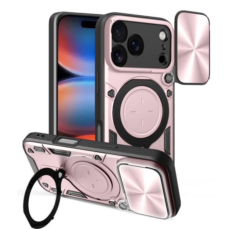 For iPhone 17 Pro CD Texture Sliding Camshield Magnetic Holder Phone Case(Pink)