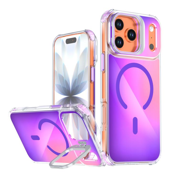 For iPhone 17 Pro Chameleon Lens Kickstand Magnetic Phone Case(Purple)