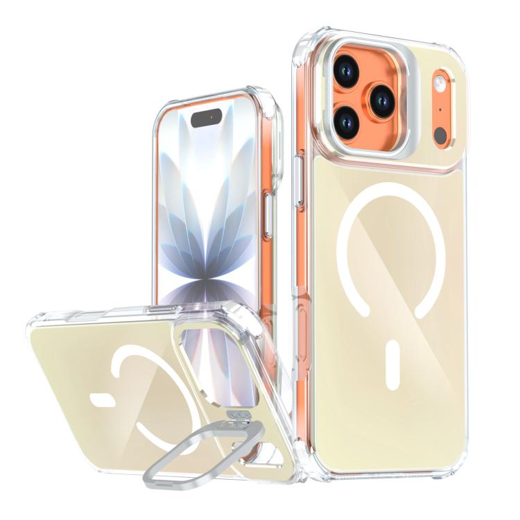For iPhone 17 Pro Chameleon Lens Kickstand Magnetic Phone Case(White)