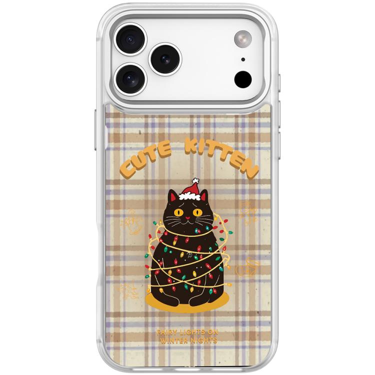 For iPhone 17 Pro Christmas Cat Pattern Magnetic Phone Case(Transparent White)