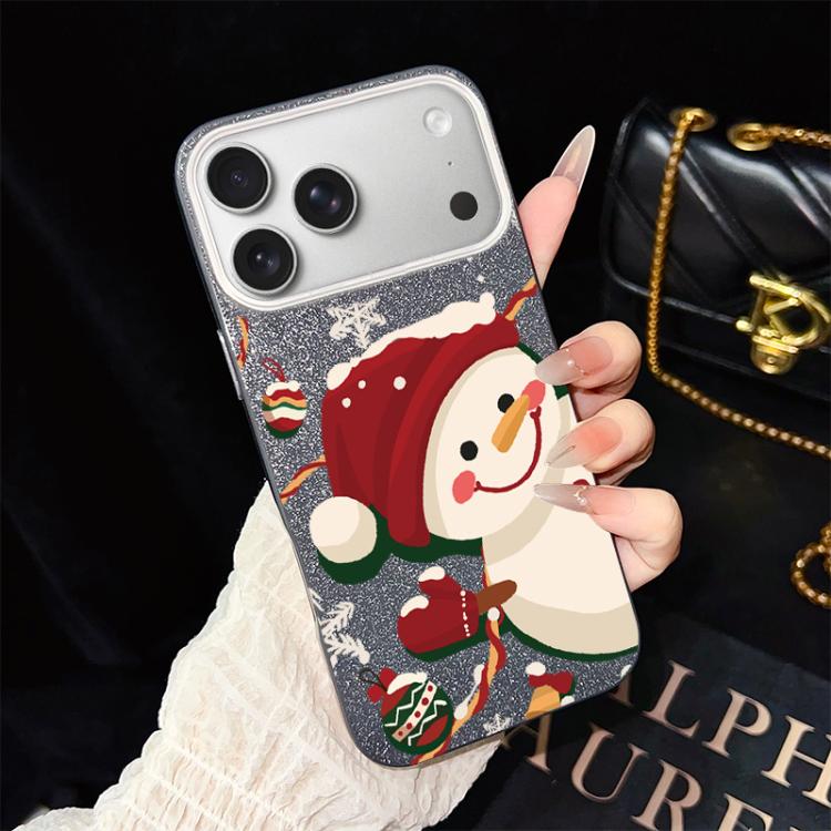For iPhone 17 Pro Christmas Pattern IMD Glitter PC Hybrid TPU Phone Case(Black)