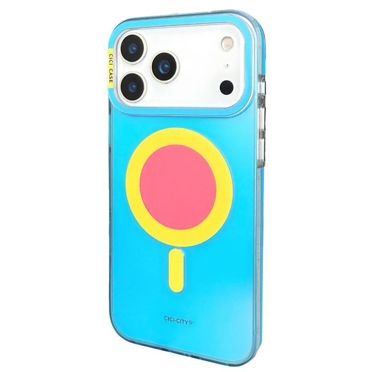 For iPhone 17 Pro CICI-CITY CH-56 Macaron Aurora Magnetic Metal Button Skin-Feel Phone Case(Blue)