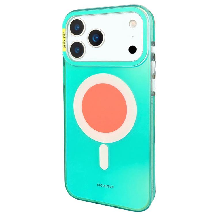 For iPhone 17 Pro CICI-CITY CH-56 Macaron Aurora Magnetic Metal Button Skin-Feel Phone Case(Green)