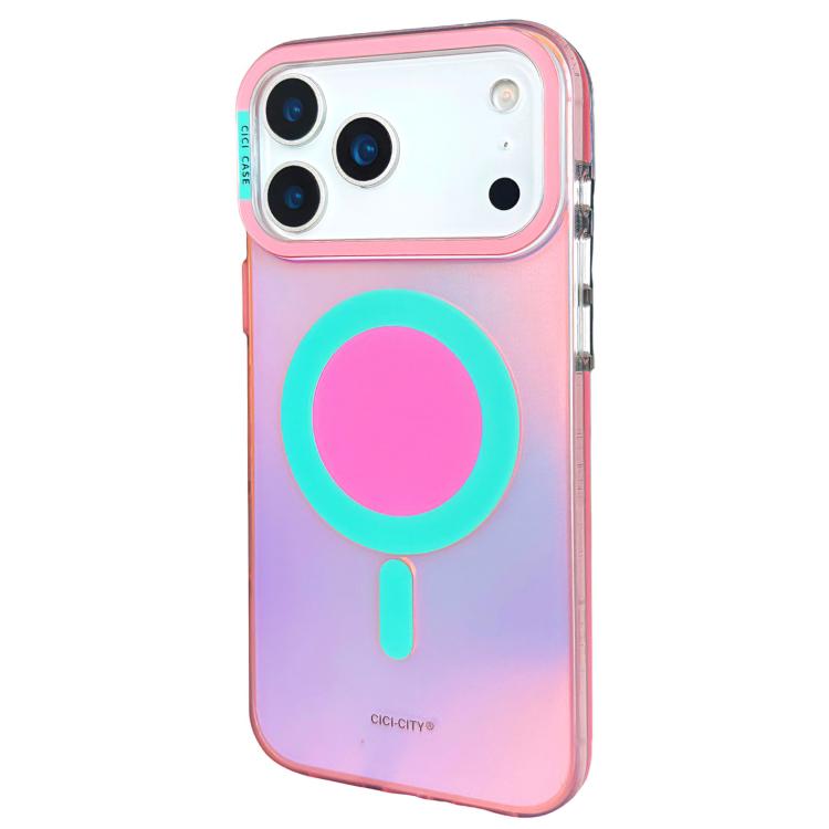 For iPhone 17 Pro CICI-CITY CH-56 Macaron Aurora Magnetic Metal Button Skin-Feel Phone Case(Pink)