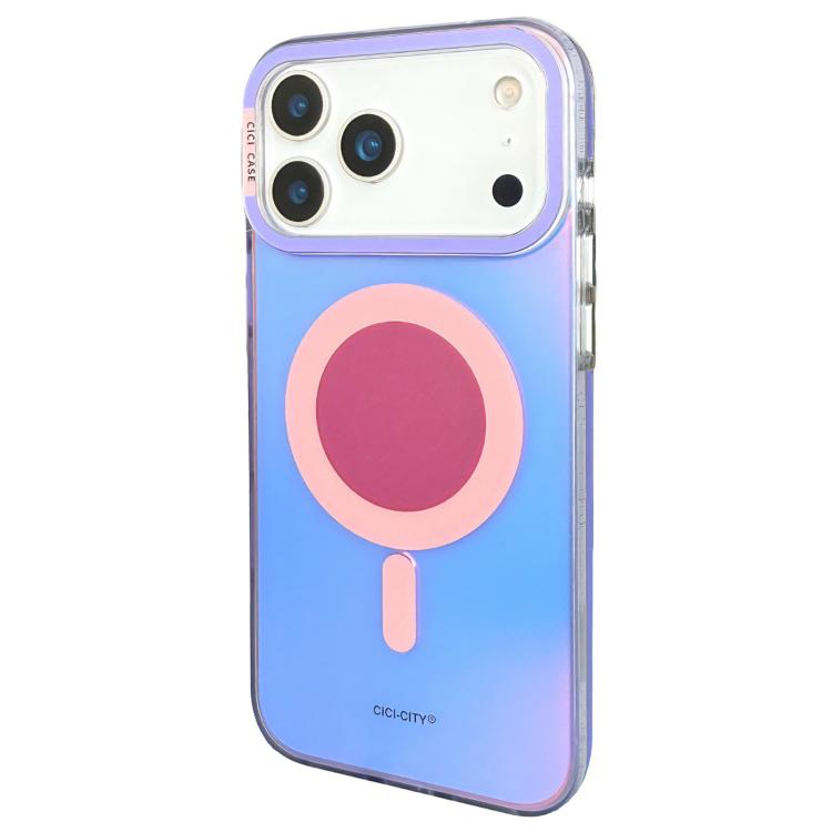 For iPhone 17 Pro CICI-CITY CH-56 Macaron Aurora Magnetic Metal Button Skin-Feel Phone Case(Purple)