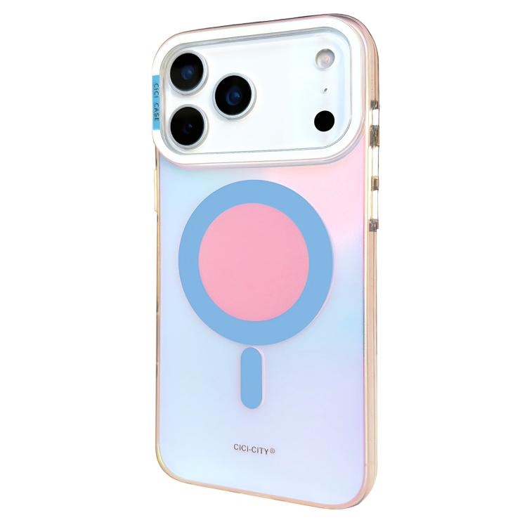 For iPhone 17 Pro CICI-CITY CH-56 Macaron Aurora Magnetic Metal Button Skin-Feel Phone Case(White)