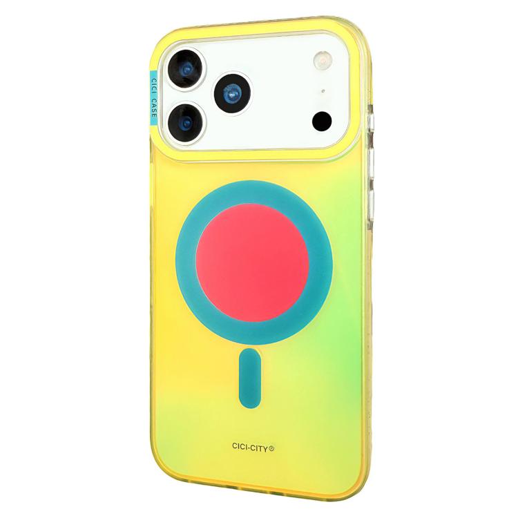 For iPhone 17 Pro CICI-CITY CH-56 Macaron Aurora Magnetic Metal Button Skin-Feel Phone Case(Yellow)