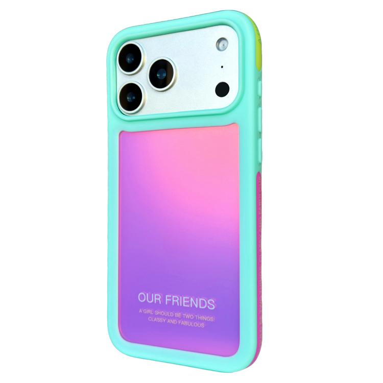 For iPhone 17 Pro CICI-CITY CH-60 Dopamine Dual-Tone Anti-Collision Phone Case(Green Frame Rose Pink)