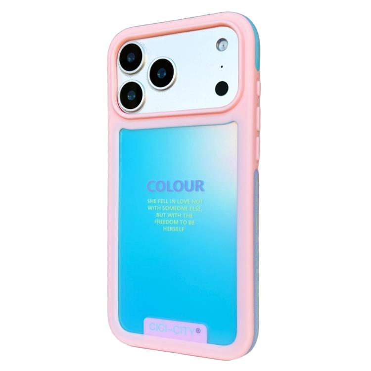 For iPhone 17 Pro CICI-CITY CH-60 Dopamine Dual-Tone Anti-Collision Phone Case(Pink Frame Lake Blue)