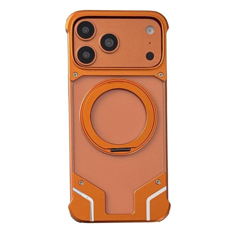 For iPhone 17 Pro Clear PC Armor Frameless Magnetic Holder Phone Case(Orange)
