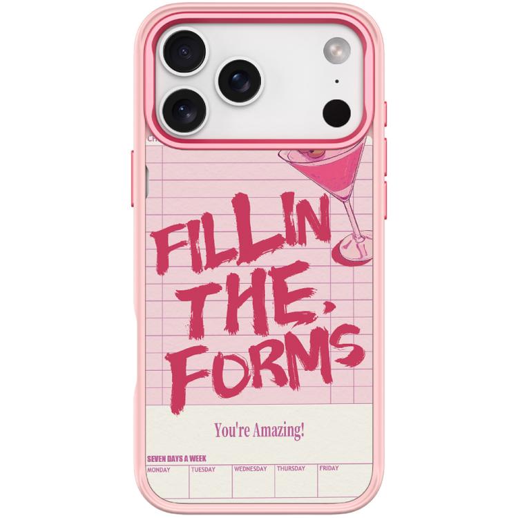 For iPhone 17 Pro Cocktail and Text Pattern Magnetic Phone Case(Pink)