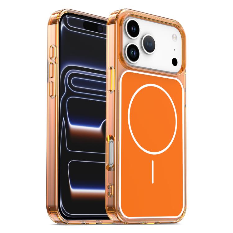 For iPhone 17 Pro Color Shield PC Hybrid TPU Magnetic Phone Case(Transparent Orange)