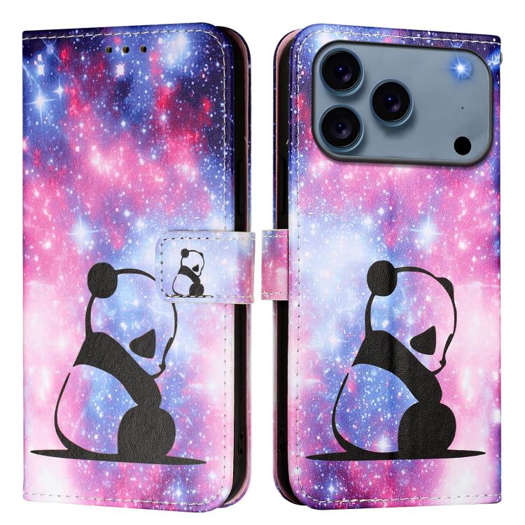 For iPhone 17 Pro Colored Drawing Pattern Plain Weave Leather Phone Case(Baby Panda)