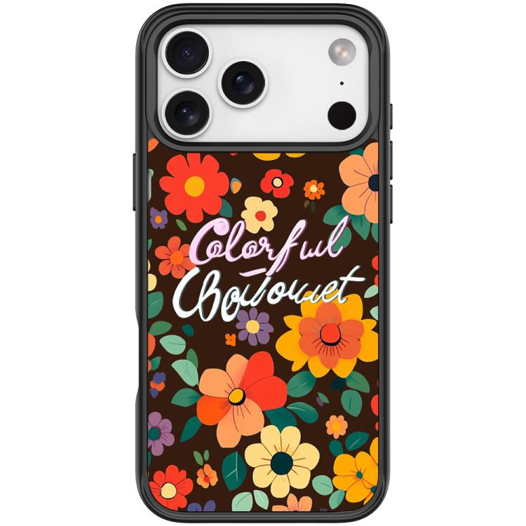 For iPhone 17 Pro Colorful Flowers Pattern Magnetic Phone Case(Black)