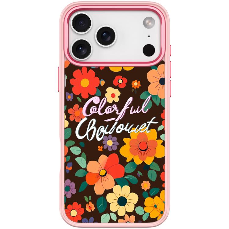 For iPhone 17 Pro Colorful Flowers Pattern Magnetic Phone Case(Pink)