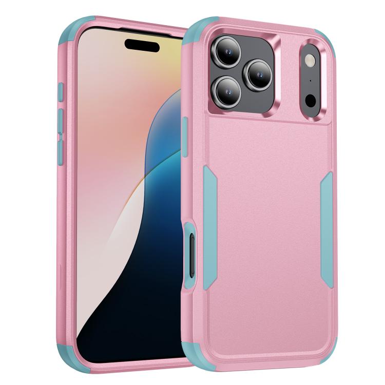 For iPhone 17 Pro Commuter Shockproof TPU + PC Phone Case(Pink+Grey Green)