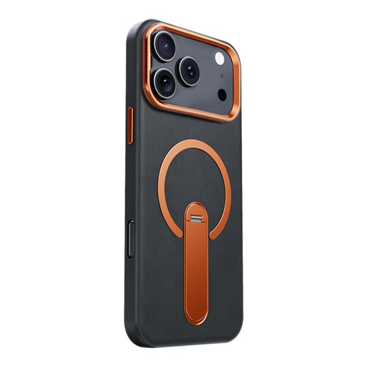 For iPhone 17 Pro Contrast Color 360 Degree Rotation Invisible Holder Fine Circle Magnetic Phone Case(Black)