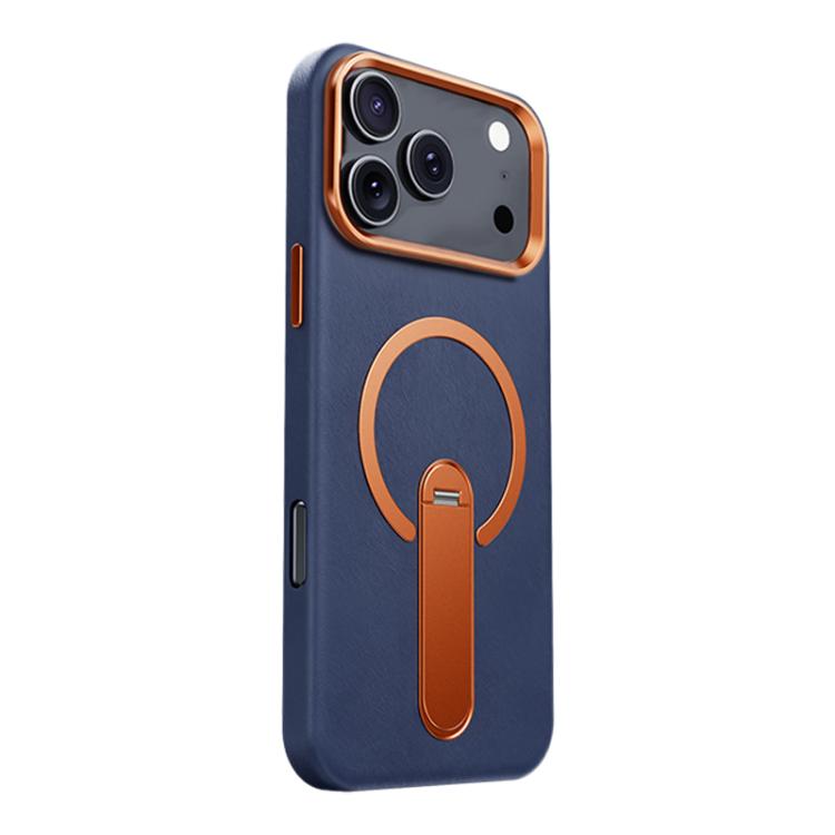 For iPhone 17 Pro Contrast Color 360 Degree Rotation Invisible Holder Fine Circle Magnetic Phone Case(Blue)