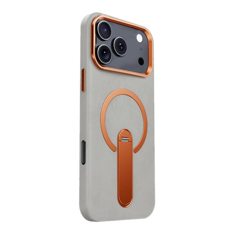 For iPhone 17 Pro Contrast Color 360 Degree Rotation Invisible Holder Fine Circle Magnetic Phone Case(Gray)