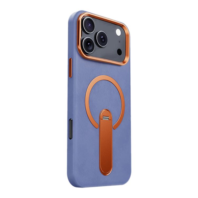 For iPhone 17 Pro Contrast Color 360 Degree Rotation Invisible Holder Fine Circle Magnetic Phone Case(Purple)